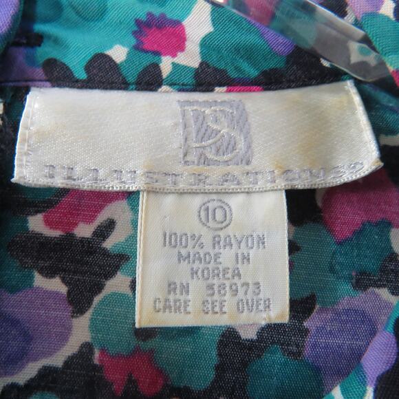 1980s Vintage Blue Purple Floral Blouse Casual Blouse Medium Retro - Picture 5 of 5